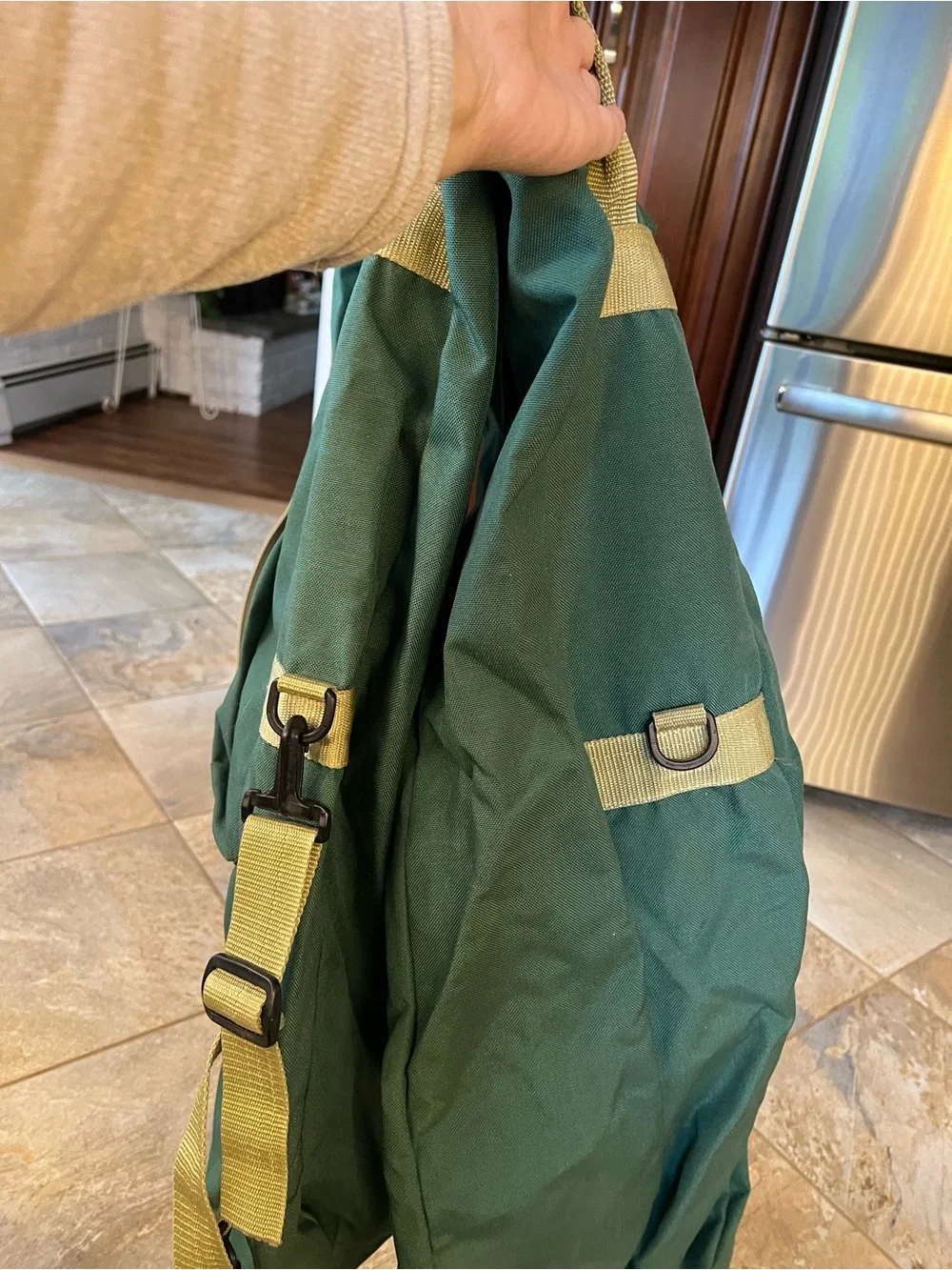 Vintage Cabelas Rod Bag Green Nylon Bag Adjustable Straps 2 outside pockets